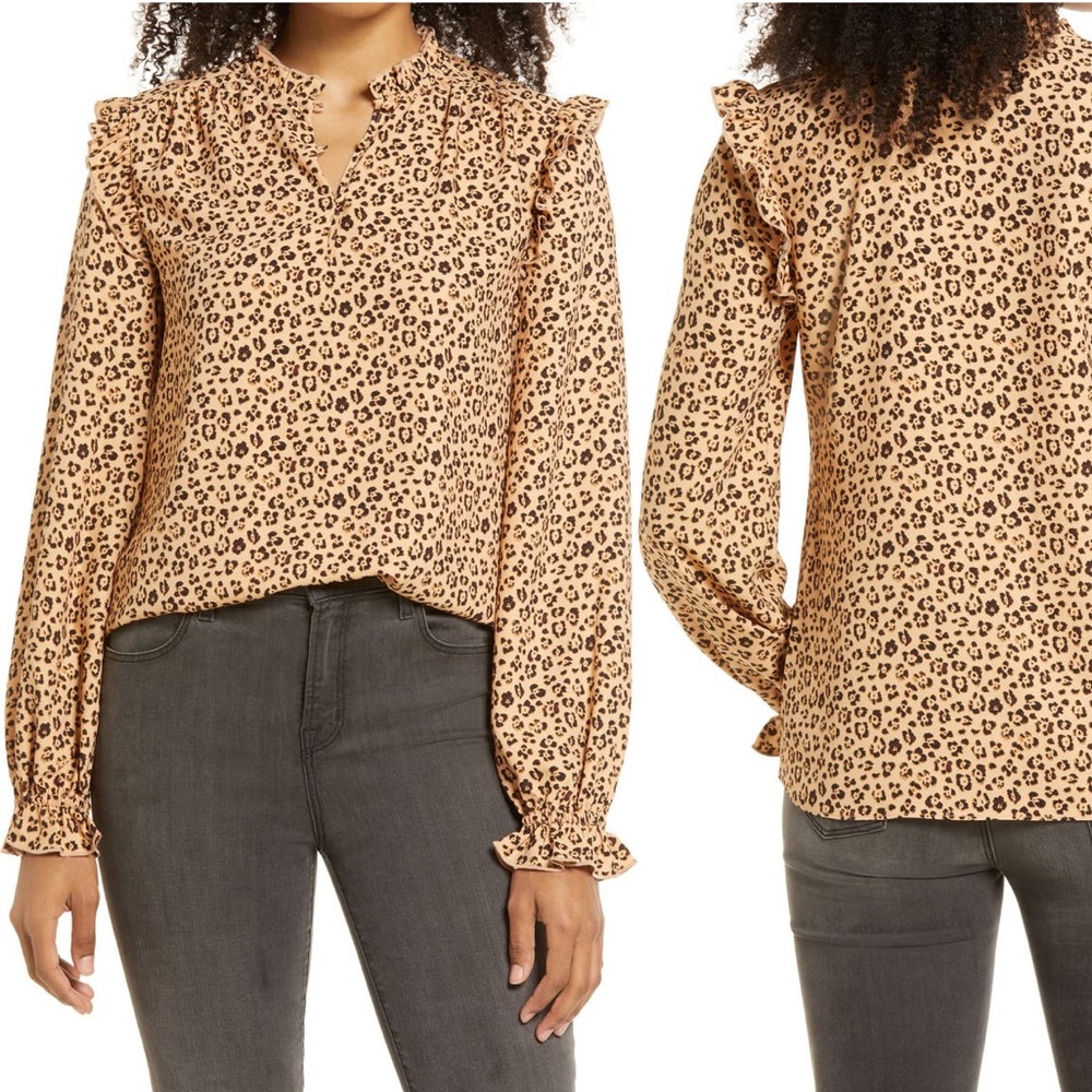 Rachel Parcell cheetah print Ruffle Blouse